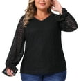 thumbnail image 1 of DARING DIVA Women's Plus Lace V Neck Long Sleeve Blouse 2X Black, 1 of 6