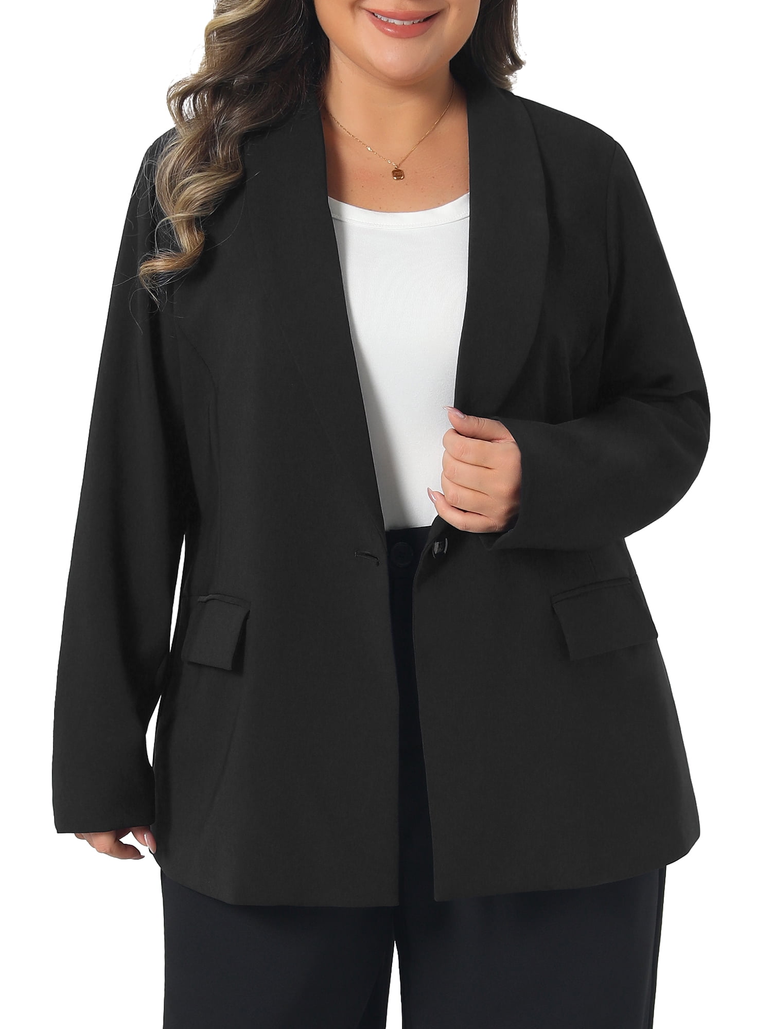 DARING DIVA Women's Plus Lapel Button Work Blazer 4X Black