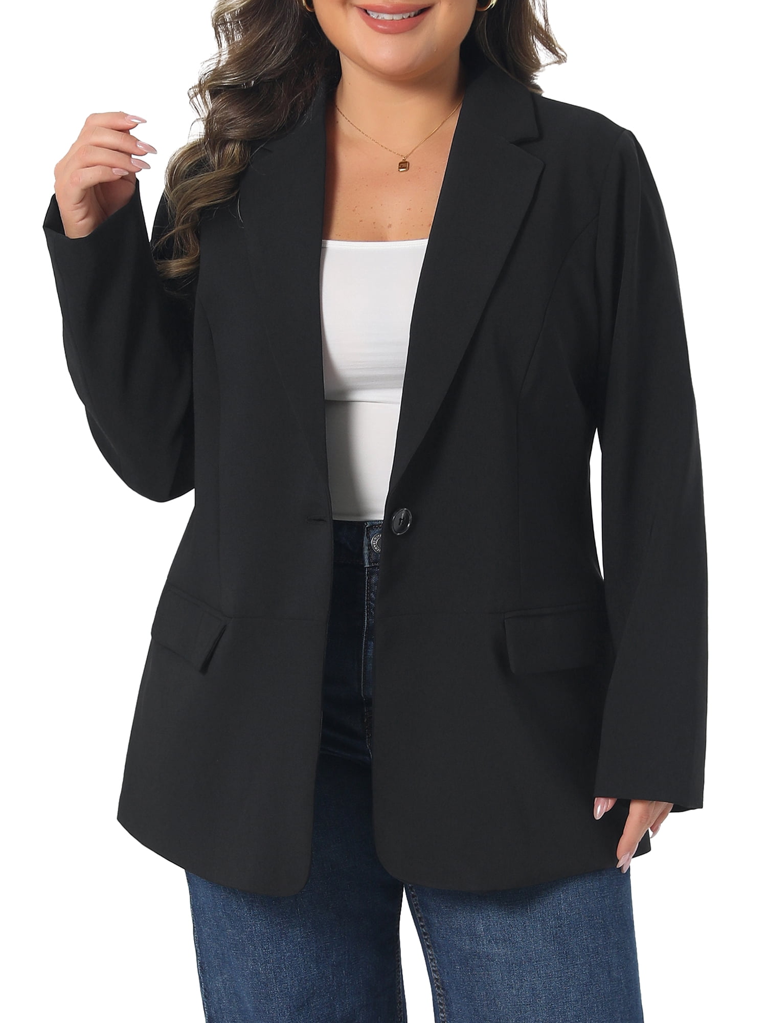 DARING DIVA Women's Plus Lapel Button Work Office Business Suit Jacket 2X Black