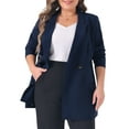 thumbnail image 1 of DARING DIVA Women's Plus Lapel Button with Pocket Jackets Long Blazer Navy Blue 1X, 1 of 6
