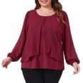 thumbnail image 1 of DARING DIVA Women's Plus Long Sleeve Blouse Dressy Work Shirts 1X Burgundy, 1 of 6