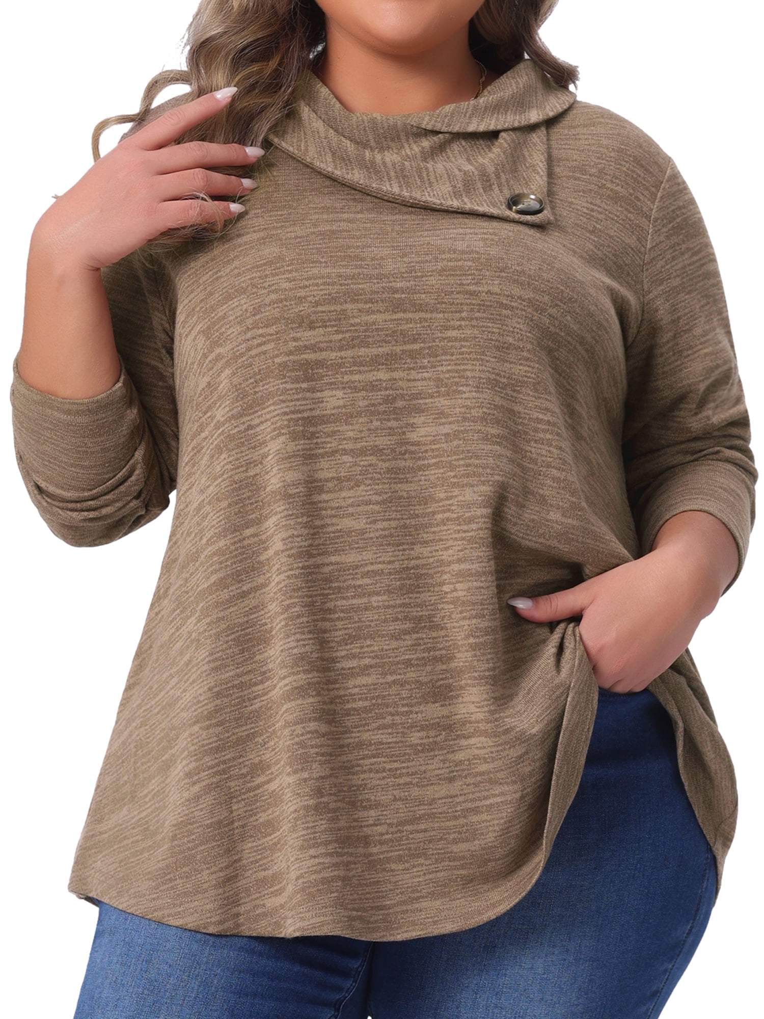 DARING DIVA Women's Plus Blouse Cowl Neck Casual Tunic Tops with Pockets 4X Brown