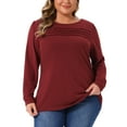 thumbnail image 1 of DARING DIVA Women's Plus Crew Neck T Shirt with Front Tucks 1X Burgundy, 1 of 7