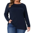thumbnail image 1 of DARING DIVA Women's Plus Crew Neck T Shirt with Front Tucks 1X Navy Blue, 1 of 7