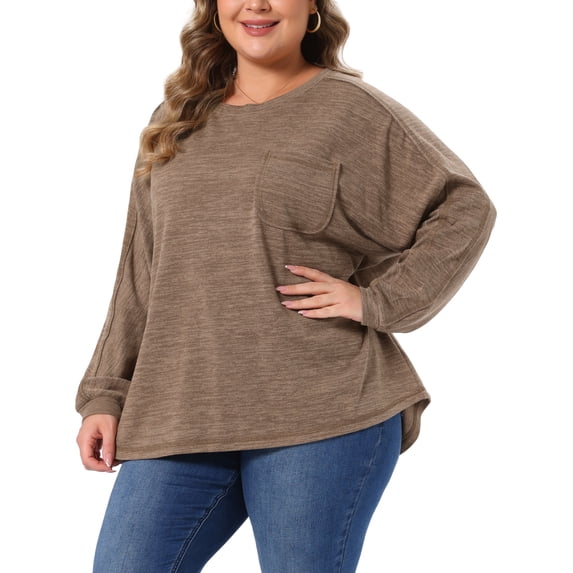 DARING DIVA Women's Plus Long Sleeve Crewneck Pullover Casual Blouses 3X Light Brown