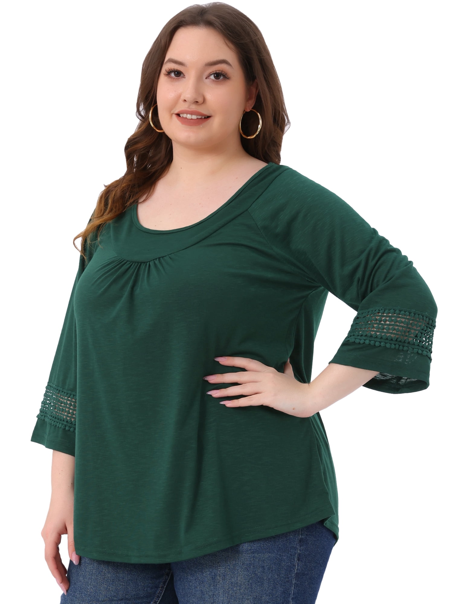 DARING DIVA Women's Plus Size Winter Kimono Long Sleeve Casual Top 1X Dark Green