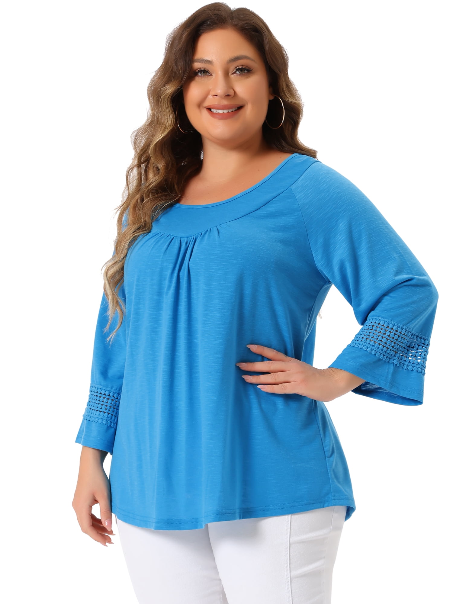 DARING DIVA Women's Plus Size Winter Kimono Long Sleeve Casual Top 2X Sky Blue