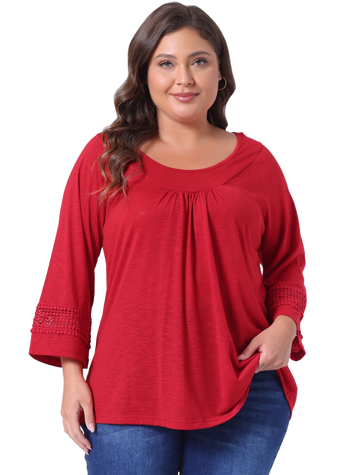 DARING DIVA Women's Plus Size Winter Kimono Long Sleeve Casual Top 3X Red