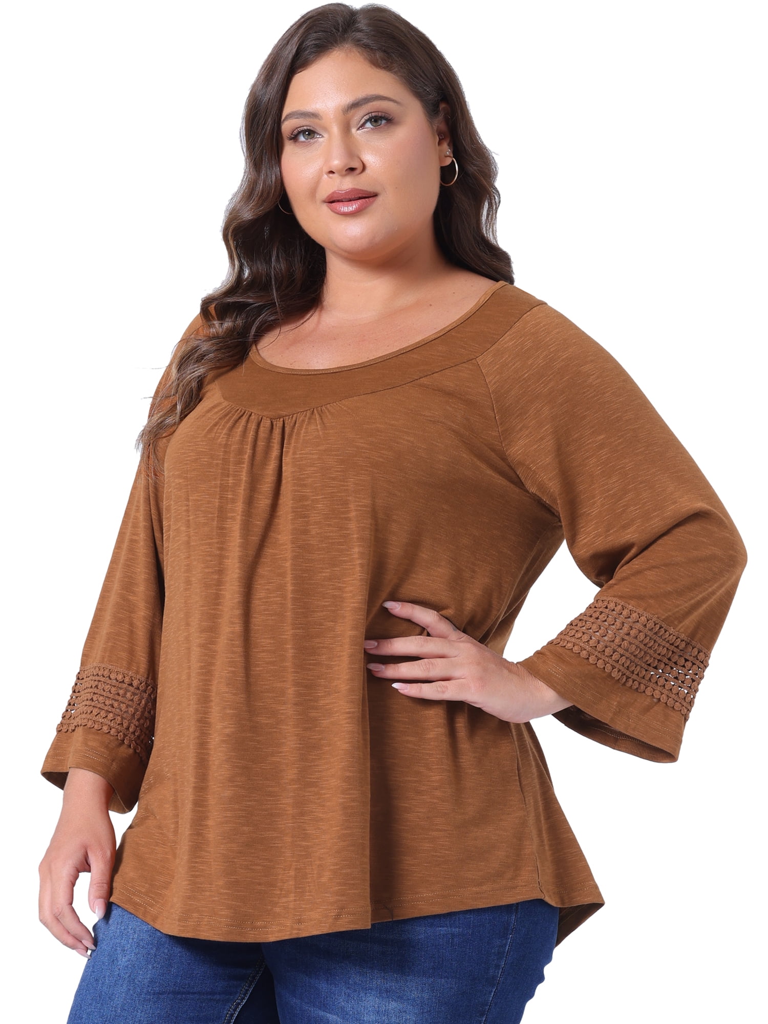 DARING DIVA Women's Plus Size Winter Kimono Long Sleeve Casual Top 4X Brown