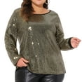 thumbnail image 1 of DARING DIVA Women's Plus Long Sleeve Glitter Sparkly Blouse 1X Gold, 1 of 6