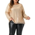 thumbnail image 1 of DARING DIVA Women's Plus Long Sleeve Glitter Sparkly Blouse 2X Champagne, 1 of 6