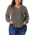 thumbnail image 1 of DARING DIVA Women's Plus Pleated Notch V Neck Floral Tunic Blouse 1X Brown Orange, 1 of 6