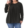 thumbnail image 1 of DARING DIVA Women's Plus Long Sleeve Pleated Crew Neck Blouse 3X Black, 1 of 6