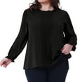 thumbnail image 1 of DARING DIVA Women's Plus Long Sleeve Ruffle Crew Neck Casual Blouse 1X Black, 1 of 6