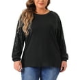 thumbnail image 1 of DARING DIVA Women's Plus Long Sleeve Shimmer Glitter Blouse 1X Black, 1 of 6