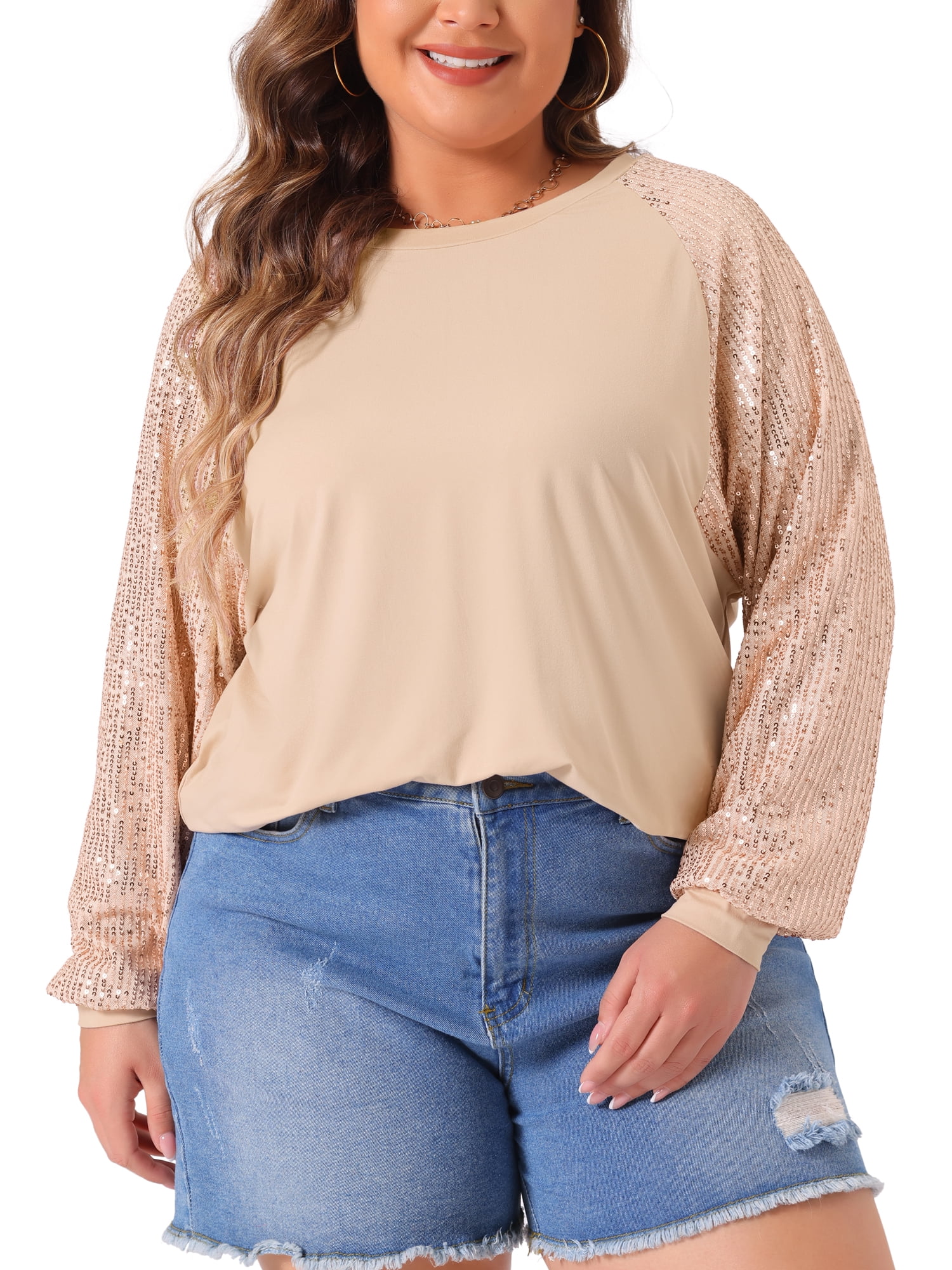 DARING DIVA Women's Plus Long Sleeve Shimmer Glitter Blouse 3X Pink