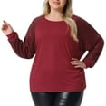 thumbnail image 1 of DARING DIVA Women's Plus Long Sleeve Shimmer Glitter Blouse 4X Burgundy, 1 of 6