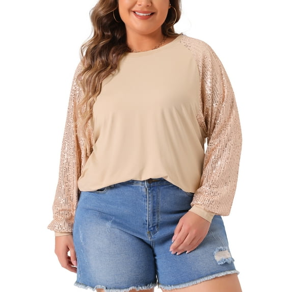 DARING DIVA Women's Plus Long Sleeve Shimmer Glitter Blouse 4X Pink