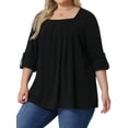 thumbnail image 1 of DARING DIVA Women's Plus Long Sleeves Square Neck Flowy Pleated Top 1X Black, 1 of 6