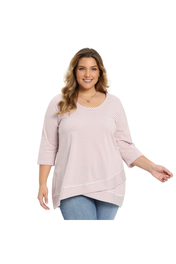 Women's Plus Loose Tunic Top Scoop Neck Crossover Blouse 3X Pink
