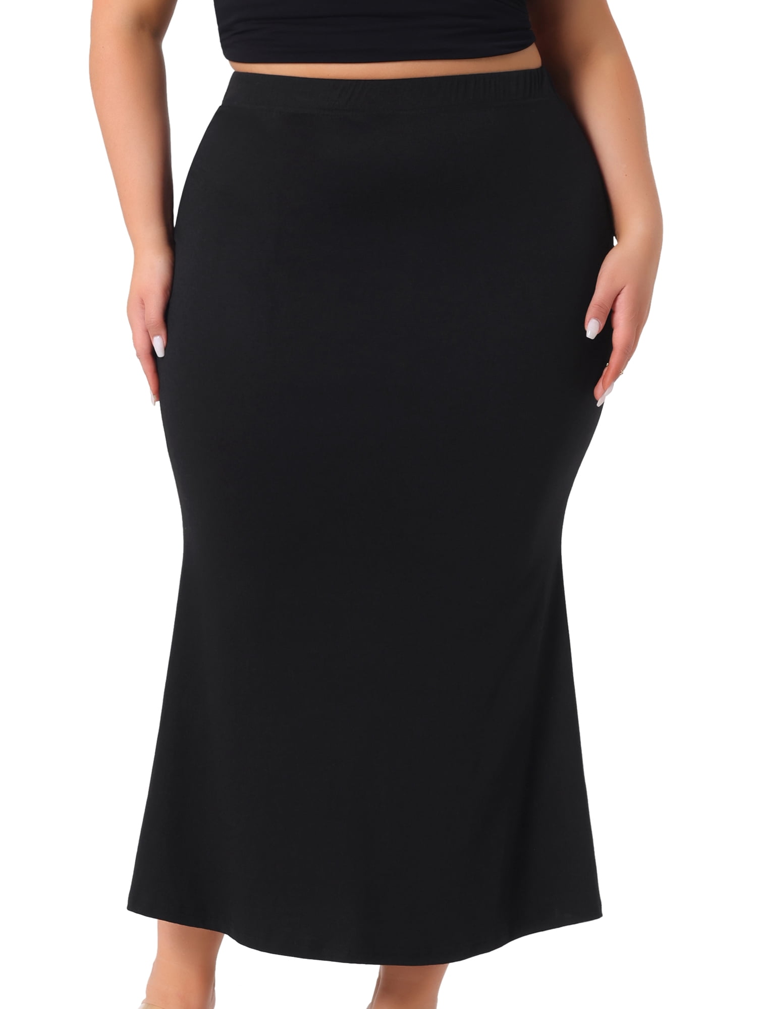DARING DIVA Women's Plus Mermaid High Waist Knit Bodycon Long Skirts 4X Black