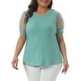 thumbnail image 1 of DARING DIVA Women's Plus Mesh T Shirt Blouse Tops 2X Light Green, 1 of 6
