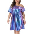 thumbnail image 1 of DARING DIVA Women's Plus Metallic Off the Shoulder Party Clubwear Dress 2X Purple, 1 of 6