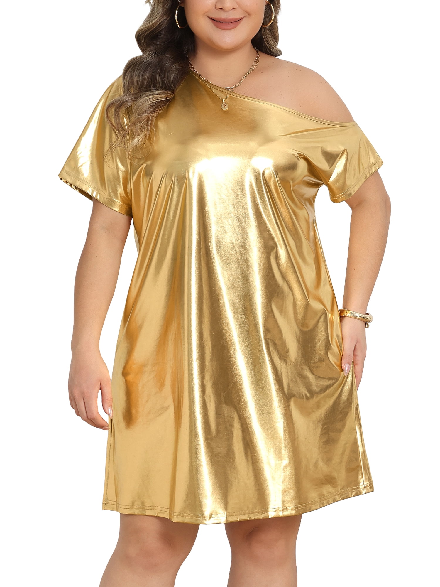 DARING DIVA Women's Plus Metallic Off the Shoulder Party Clubwear 3X Gold