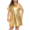 thumbnail image 1 of DARING DIVA Women's Plus Metallic Off the Shoulder Party Clubwear Dress 4X Gold, 1 of 6