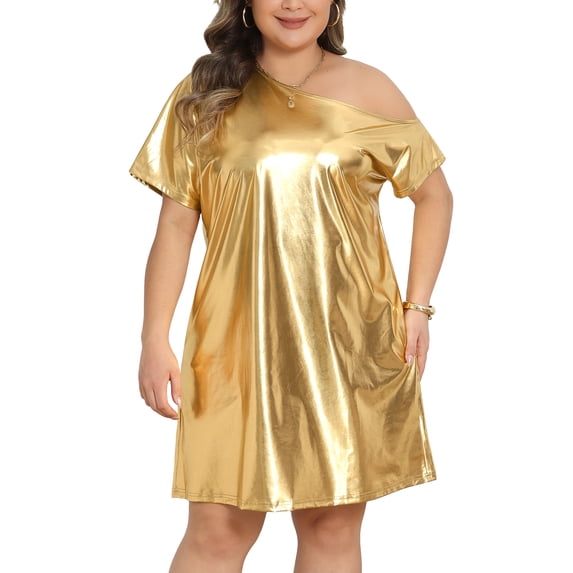 DARING DIVA Women's Plus Metallic Off the Shoulder Party Clubwear Dress 4X Gold