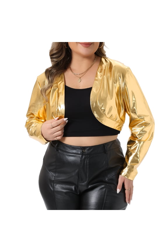 Women's Plus Metallic Open Front Sparkly Bolero Jackets 3X Gold