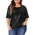 thumbnail image 1 of DARING DIVA Women's Plus Metallic Round Neck Blouse 1X Black, 1 of 6