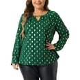 thumbnail image 1 of DARING DIVA Women's Plus Metallic Shiny Dots Blouse 1X Green, 1 of 6