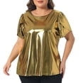 thumbnail image 1 of DARING DIVA Women's Plus Metallic Tops Crew Neck Short Sleeve Party Blouses 3X Gold, 1 of 6