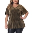 thumbnail image 1 of DARING DIVA Women's Plus Metallic V Neck Party Top 1X Gold, 1 of 6