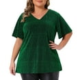 thumbnail image 1 of DARING DIVA Women's Plus Metallic V Neck Party Top 2X Green, 1 of 6