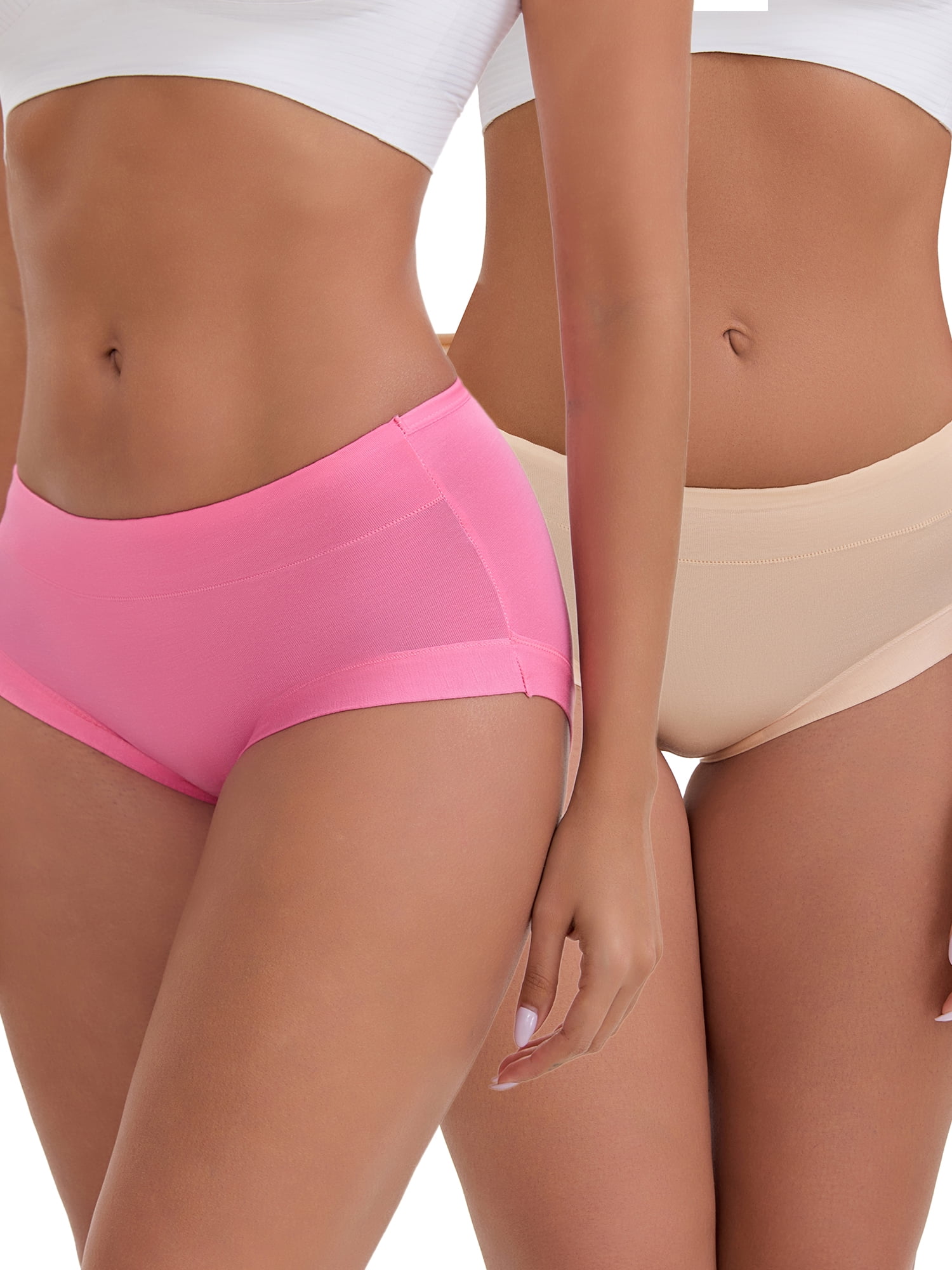DARING DIVA Women's Plus Mid-Waisted Underwear Briefs 2 Pcs L Beige, Rose Red