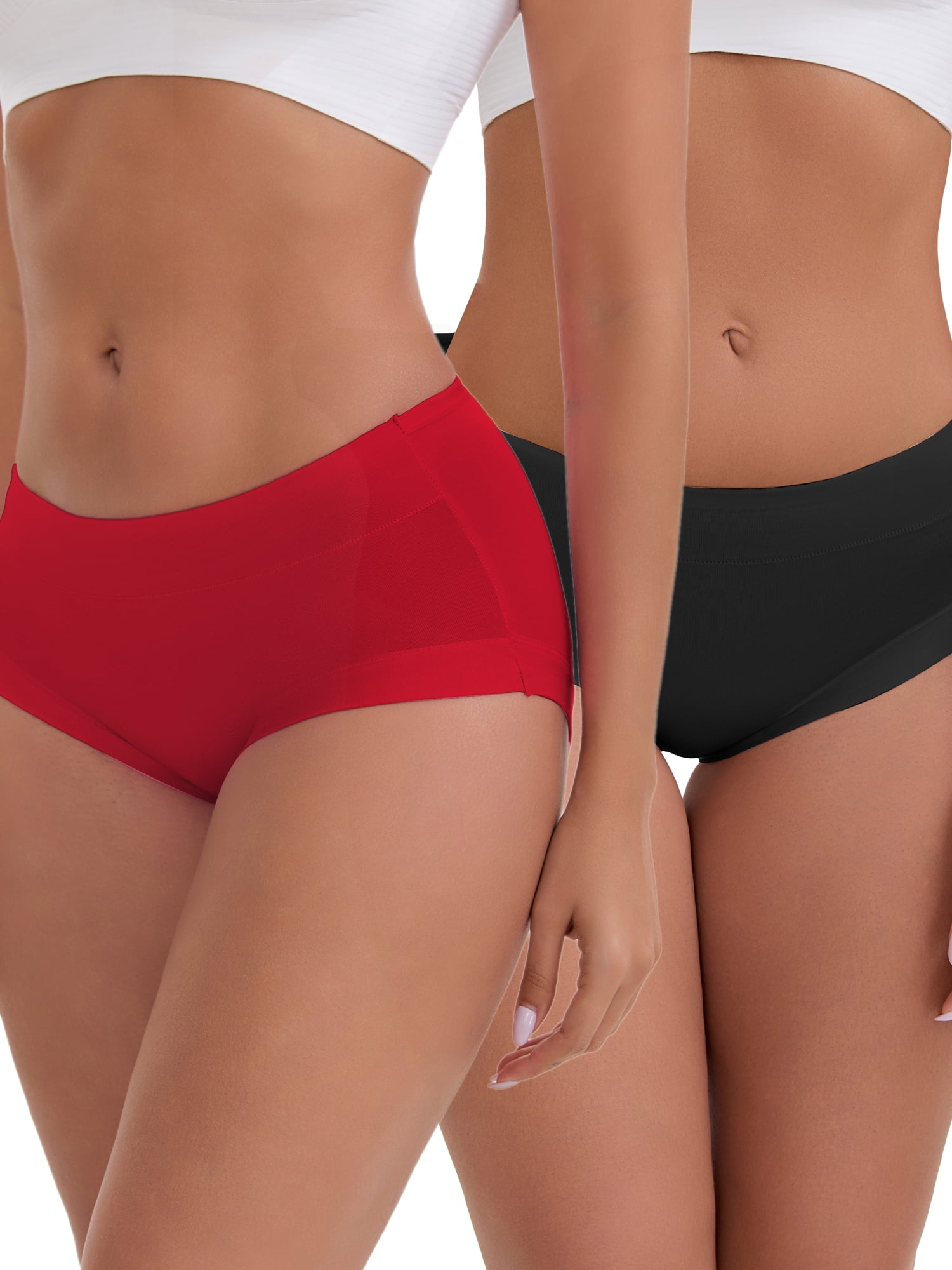 DARING DIVA Women's Plus Mid-Waisted Underwear Briefs 2 Pcs L Black, Red