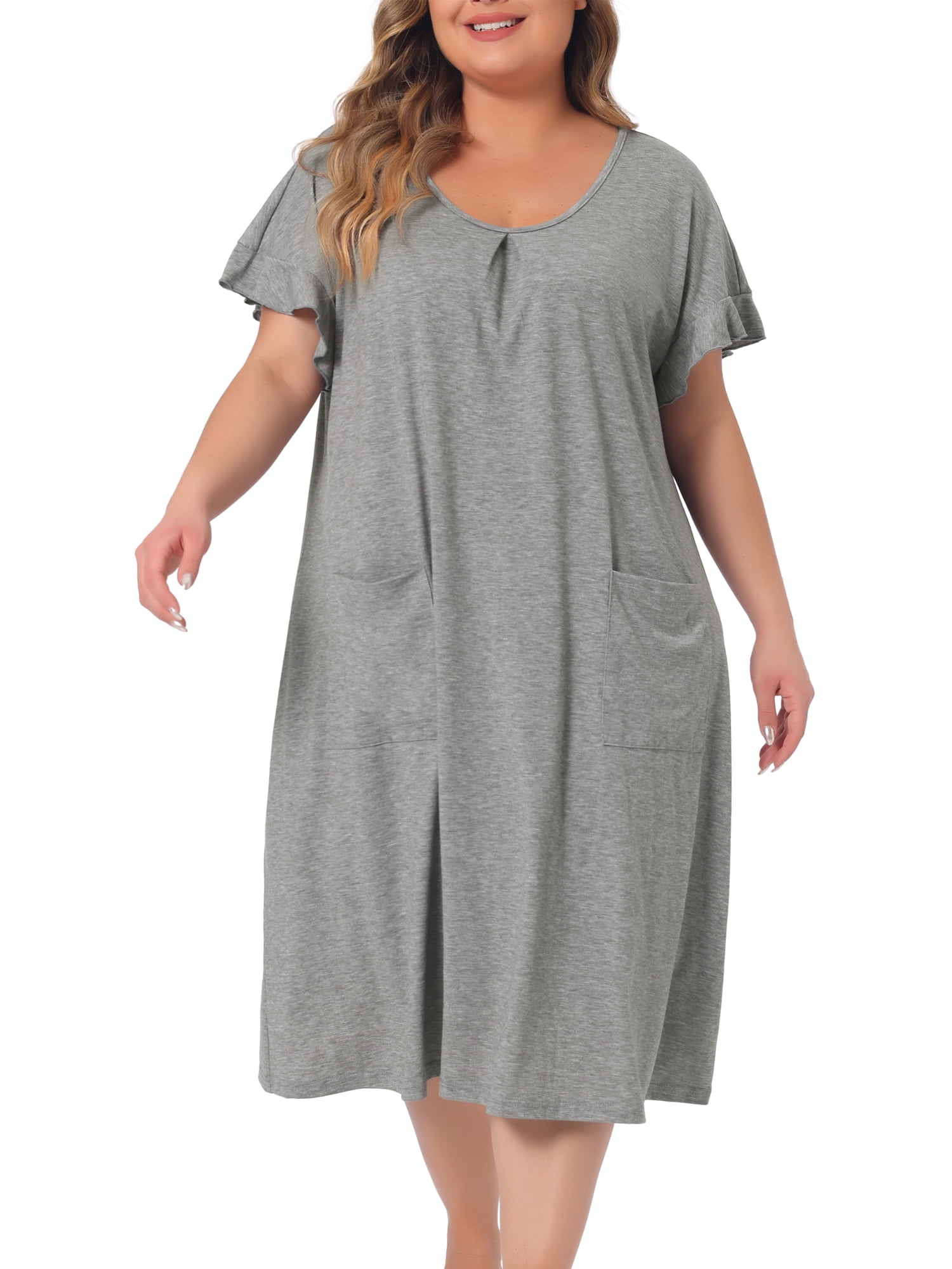 DARING DIVA Women's Plus Nightgown Short Sleeve Round Neck Soft Nightshirt 1X Grey