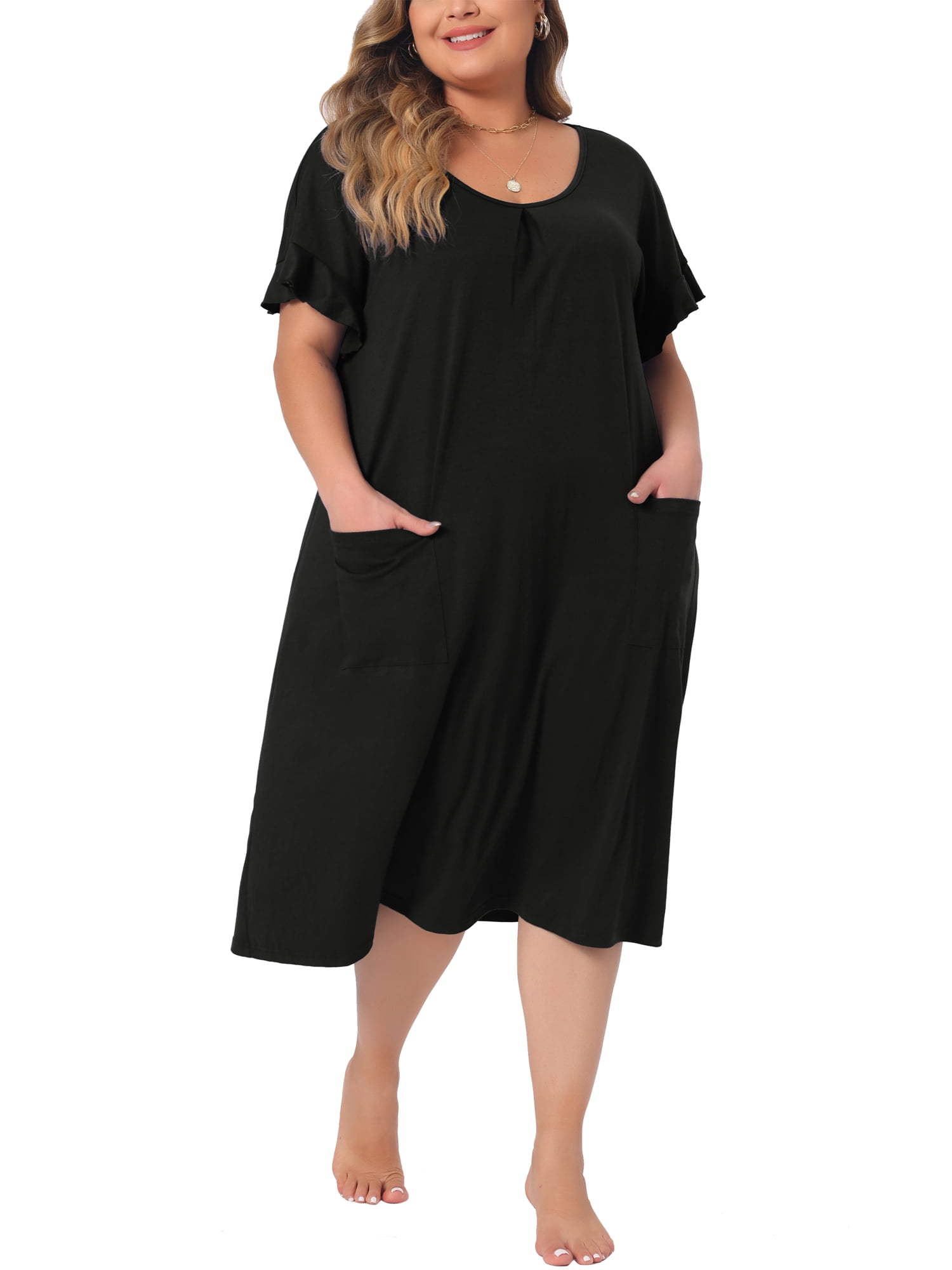DARING DIVA Women's Plus Nightgown Short Sleeve Round Neck Soft Nightshirt 2X Black