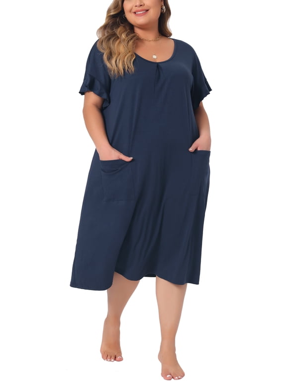 Women's Plus Nightgown Short Sleeve Round Neck Soft Nightshirt 5X Navy Blue