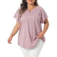 thumbnail image 1 of Women's Plus V Neck Short Sleeve Eyelet Embroidery Casual Blouse 1X Pink, 1 of 6