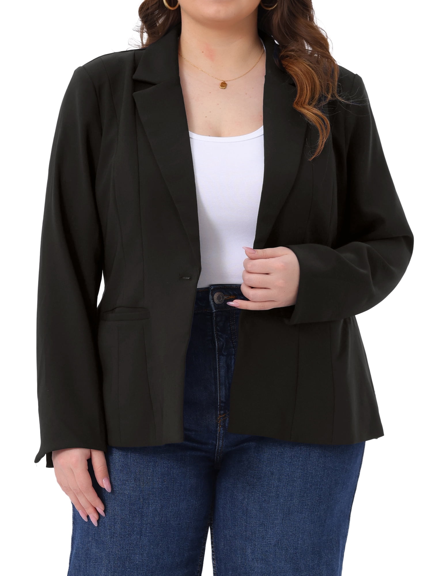 DARING DIVA Women's Plus Notched Lapel Long Sleeve Notched Lapel Business Blazer 3X Black