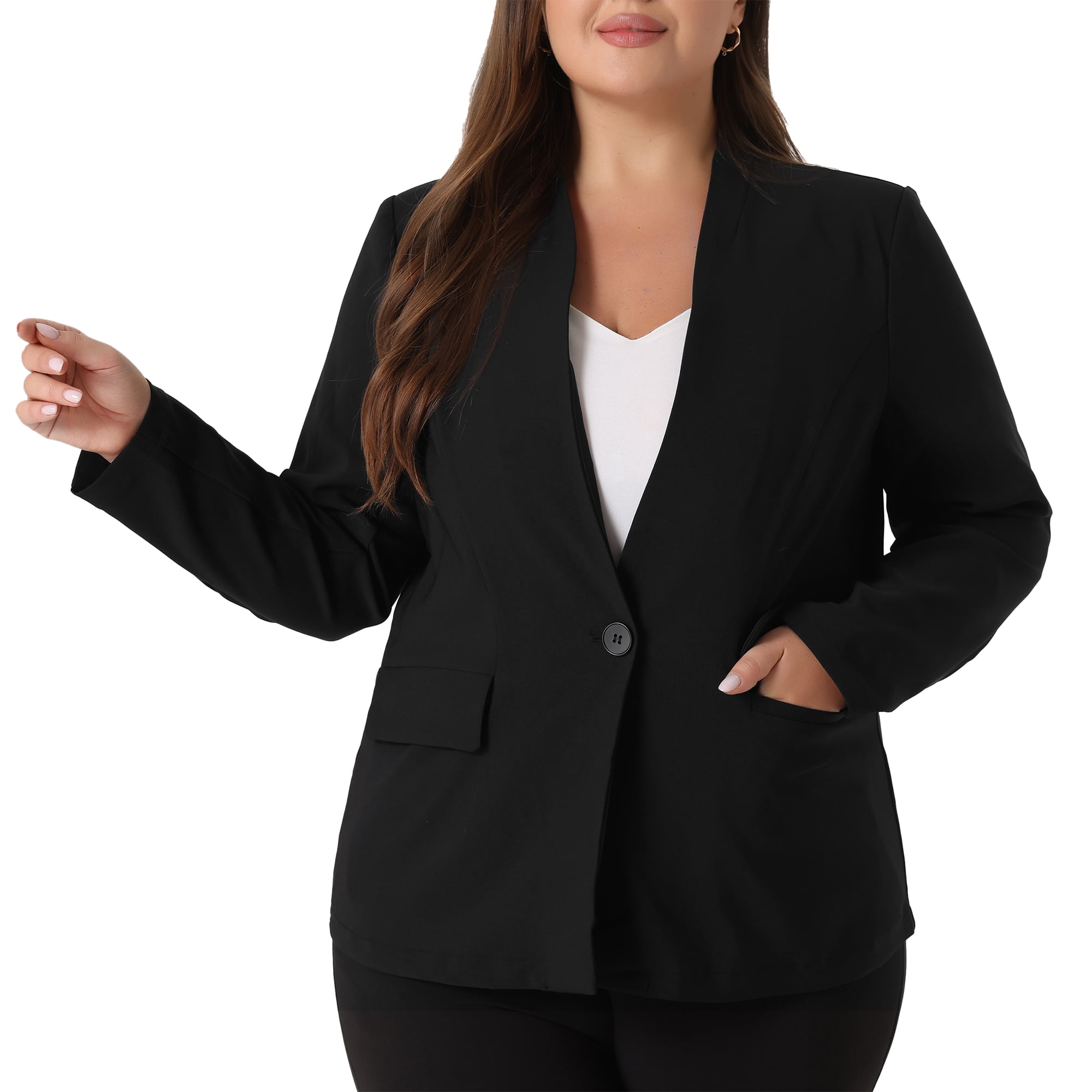 DARING DIVA Women's Plus Notched Lapel Long Sleeve Office Work Blazer Jacket 1X Black