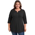 thumbnail image 1 of DARING DIVA Women's Plus Notched Neck 3/4 Sleeve Front Pleated Blouse 4X Black, 1 of 5