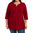 thumbnail image 1 of DARING DIVA Women's Plus Notched Neck 3/4 Sleeve Front Pleated Blouse 4X Red, 1 of 5