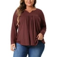 thumbnail image 1 of DARING DIVA Women's Plus Tops Notched Neck Front Pleated T-Shirt Blouses 1X Burgundy, 1 of 6