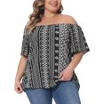 thumbnail image 1 of DARING DIVA Women's Plus Off Shoulder Boho Casual Blouse 3X Black, 1 of 6