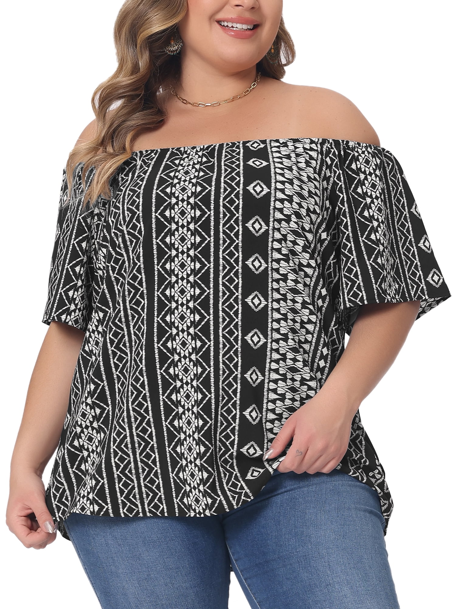 DARING DIVA Women's Plus Off Shoulder Boho Casual Blouse 4X Black