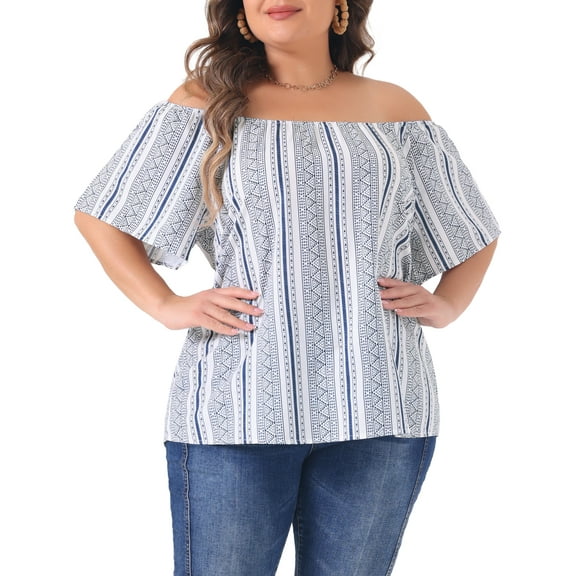 DARING DIVA Women's Plus Off Shoulder Short Sleeve Boho Casual Blouse 1X White